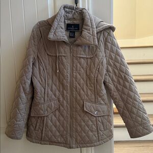 London Fog Tan Quilted Puffer Jacket Womens Coat with Hood taupe